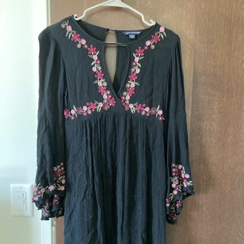 American Eagle Outfitters Black Plunge Neck Sundress